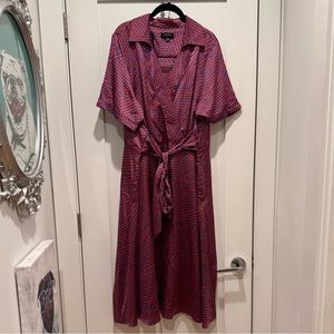 Tahari ASL Red & Blue Striped Shirt Dress